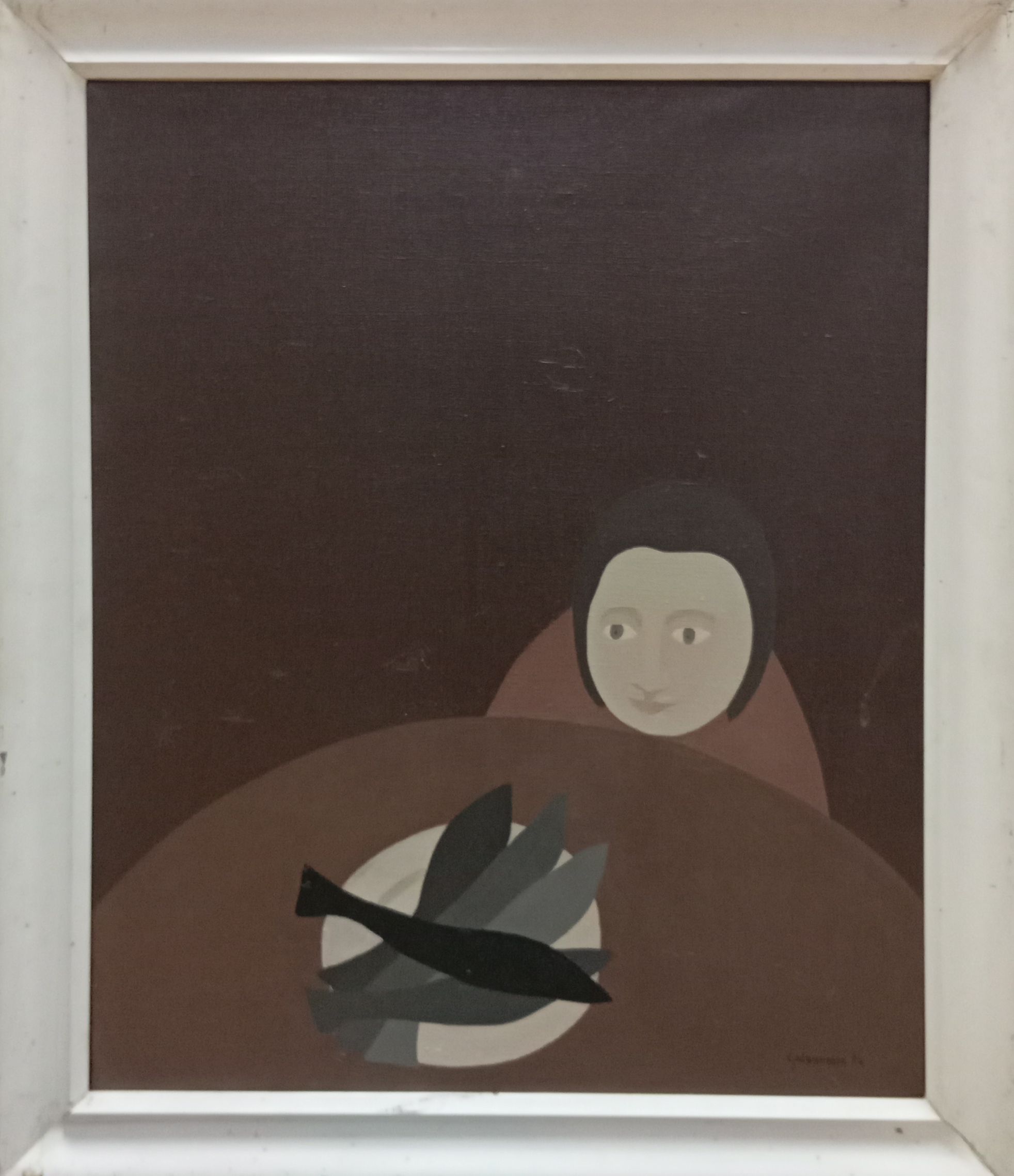 1974 Niña y peces 61x50 Óleo sobre lienzo